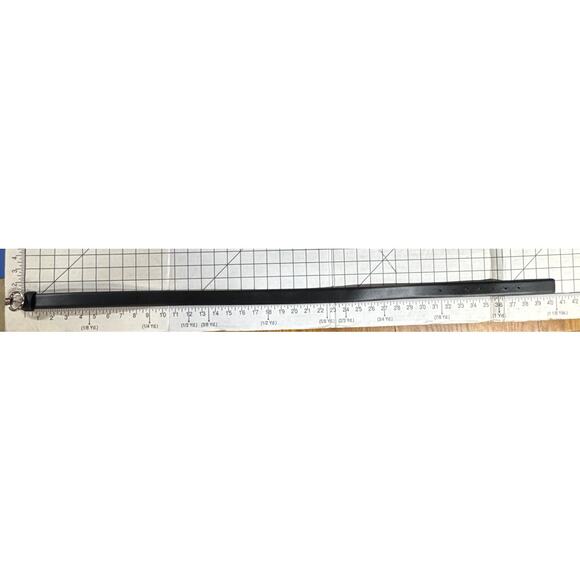 Tommy Hilfiger Black Faux Leather Silver Circle Logo Buckle Belt Women Medium - Picture 8 of 8